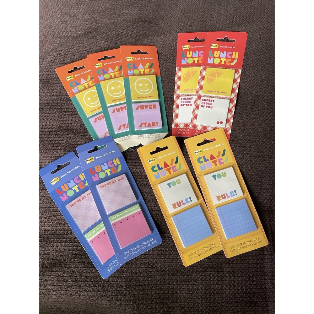 Post-it Sticky Notes Back-to-School Class Notes & Lunch Notes lot 9 packs